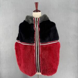 OF Handmade Alpaca Wool Blend Drop Shoulder Vest S Red Black Artsy Sustainable